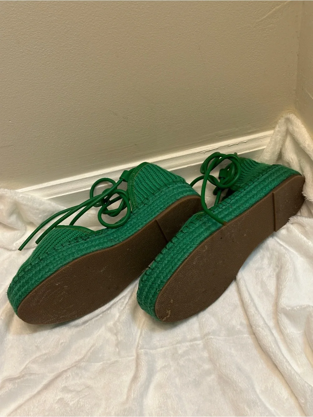 ASOS Design Green Juggle Espadrilles Braided Strap Lace Up Round Platform Sandal